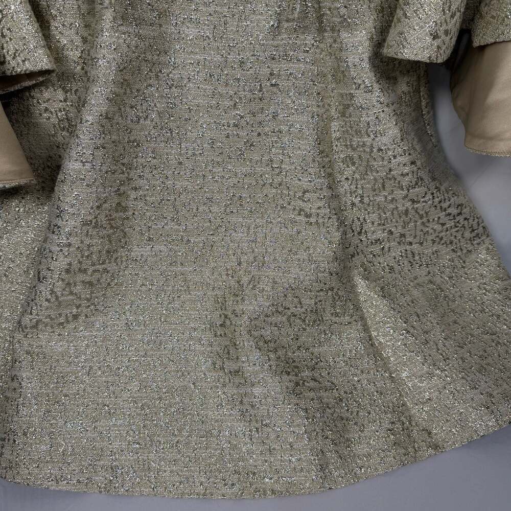 Belle Badgley Mischka Gold Metallic Bell Sleeve Jacquard Mini Dress - Picture 2 of 11